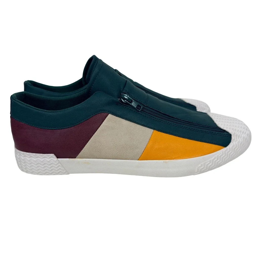 Mens Colorblock Leather Dual Zipper Low Top Sneakers Teal EU 46 / US Men's 12